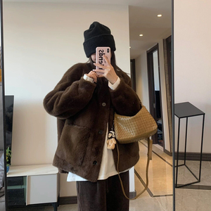 皮毛一体奶里奶气很好rua 仿貂毛短环保皮草外套女冬季毛毛绒外套