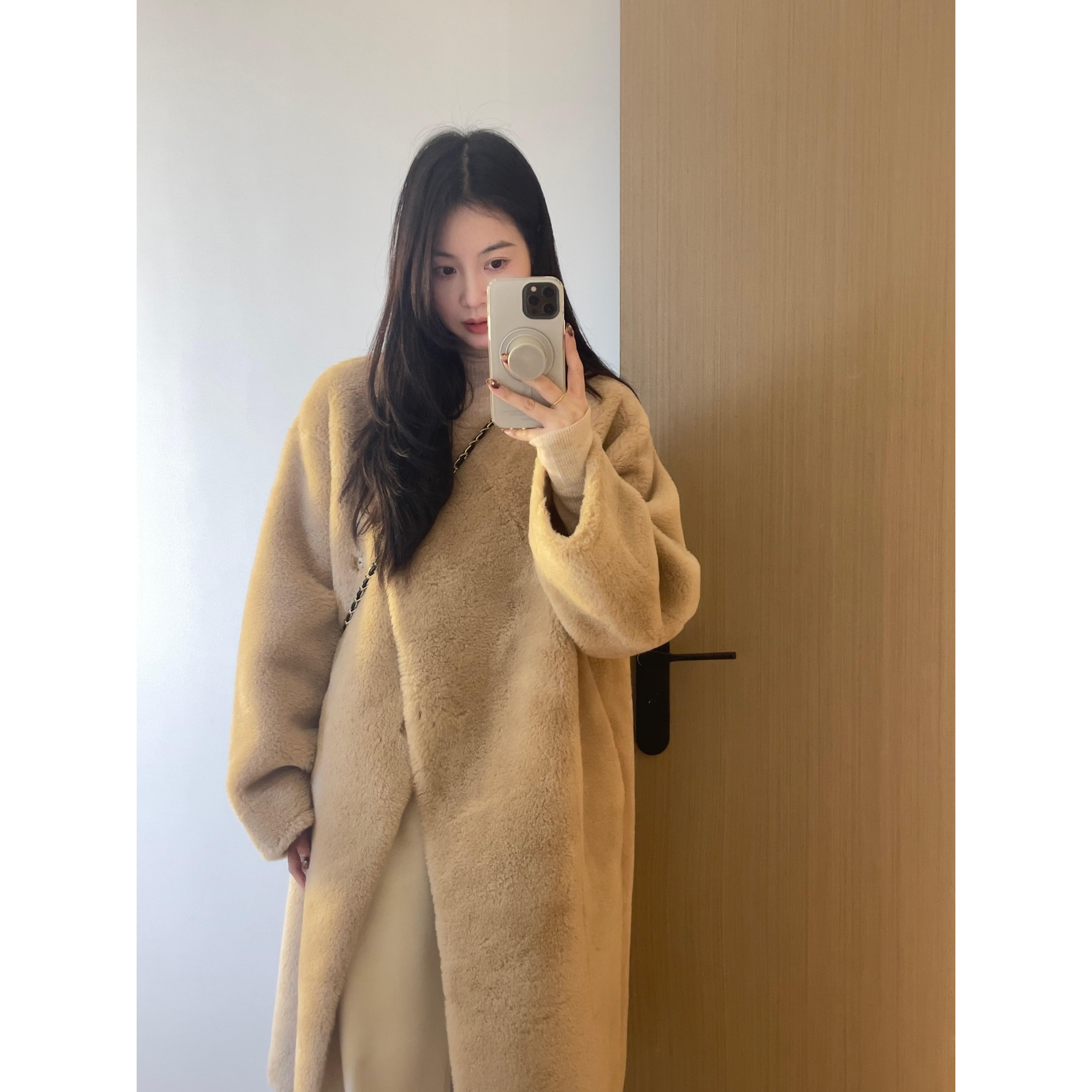 复古慵懒羊剪绒皮毛一体保暖大衣