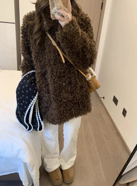 2025冬季新款羊羔卷毛茸茸款式环保皮毛一体皮草毛毛外套女中长款