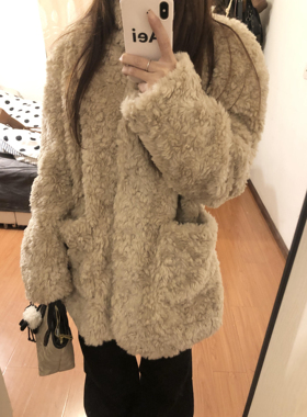 皮毛一体羊羔毛立领毛绒外套女2025秋冬新款仿皮草毛毛中长款大衣