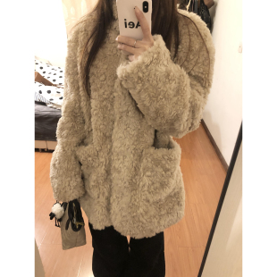 皮毛一体羊羔毛立领毛绒外套女2025秋冬新款 大衣 仿皮草毛毛中长款