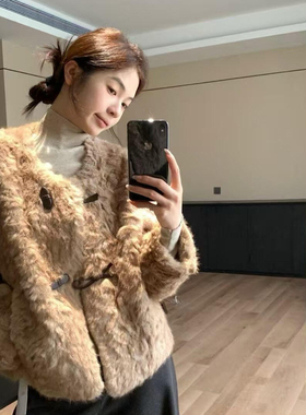 小香风羊羔毛环保皮草外套女冬季短款皮毛一体花狐水貂绒毛毛大衣