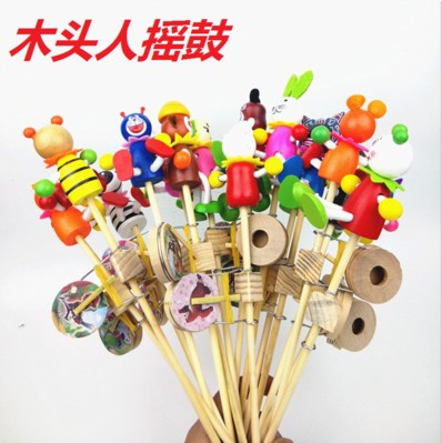 特價爆款木偶手搖鼓 開心木制木頭人搖搖鼓 地攤廟會熱銷熱賣玩具