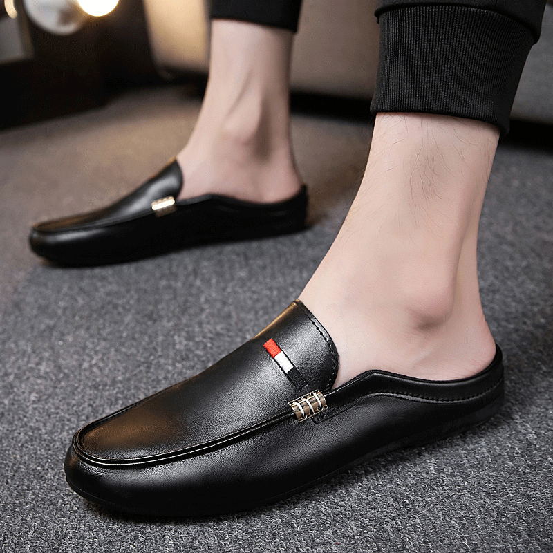 试衣间半拖皮鞋男士潮流无后跟豆豆鞋韩版半托休闲男鞋懒人拖鞋,流行男鞋,包头拖,淘宝优惠券,粉丝福利购,淘宝优惠卷