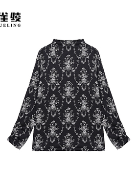 金雀绫【花笺秘语】半高领法式设计印花加宽加大衬衫SZA3ST798