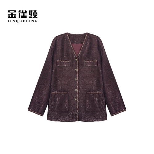 金雀绫【琥珀鎏金】设计师小香风优雅气质加宽加大外套SZA2TW549