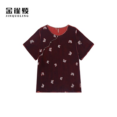 金雀绫【蝴蝶絮语】100桑蚕丝丝绒新中式刺绣加宽小衫SZA2SW492