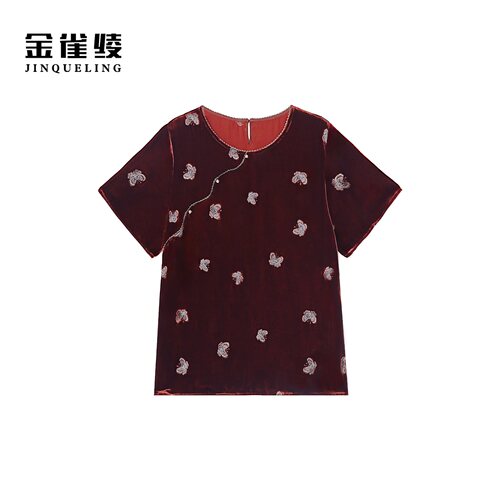 金雀绫【蝴蝶絮语】100桑蚕丝丝绒新中式刺绣加宽小衫SZA2SW492