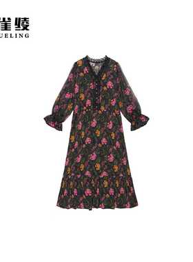 金雀绫【暗夜蔷薇】桑蚕丝双皱法式浪漫加宽加大连衣裙SZA1LY945