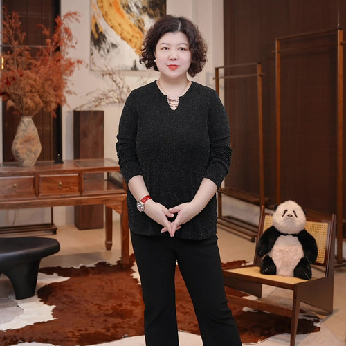 金雀绫【星光瀑布】简约优雅风轻奢闪丝加宽加大T恤SZBY747
