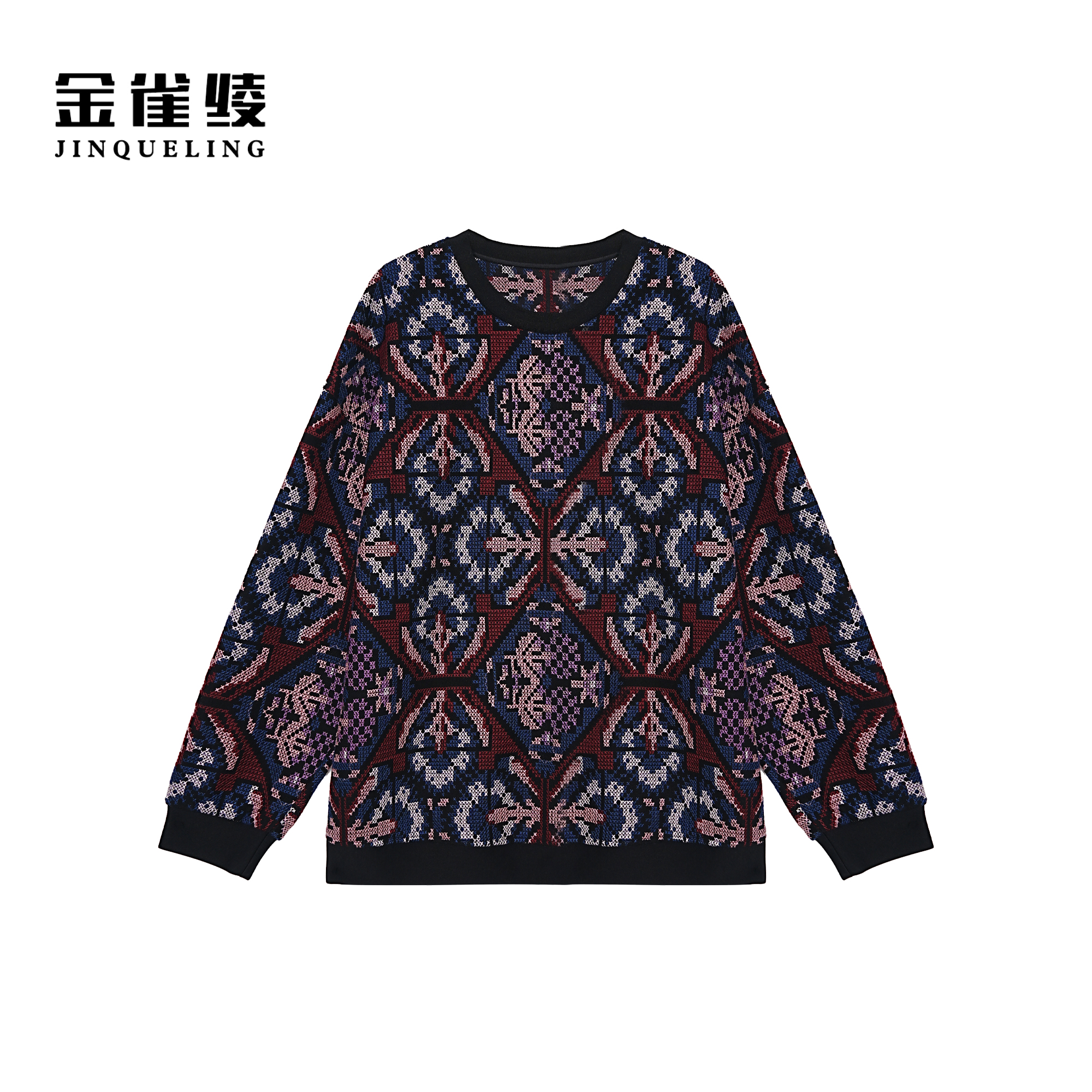 金雀绫【锦绣前程】设计款刺绣针织时尚印花加宽小衫SZA3SL815