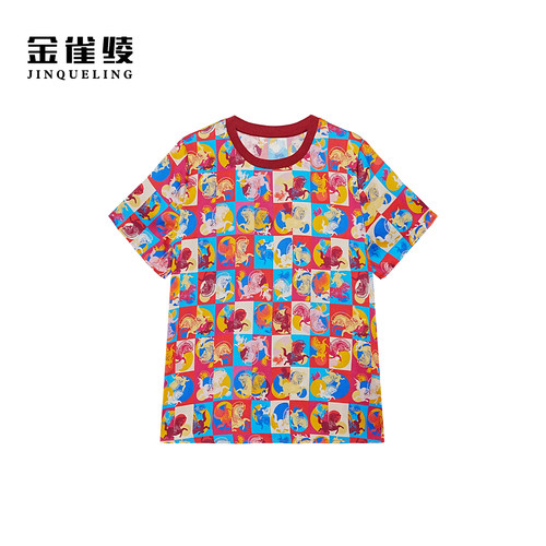 金雀绫【七彩小马】桑蚕丝时尚彩色韩系加宽加大T恤SZA1SL880