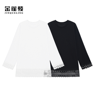 金雀绫 极简风纯色加绒拼接工艺加宽加大T恤SZA4ST785 软糯糯