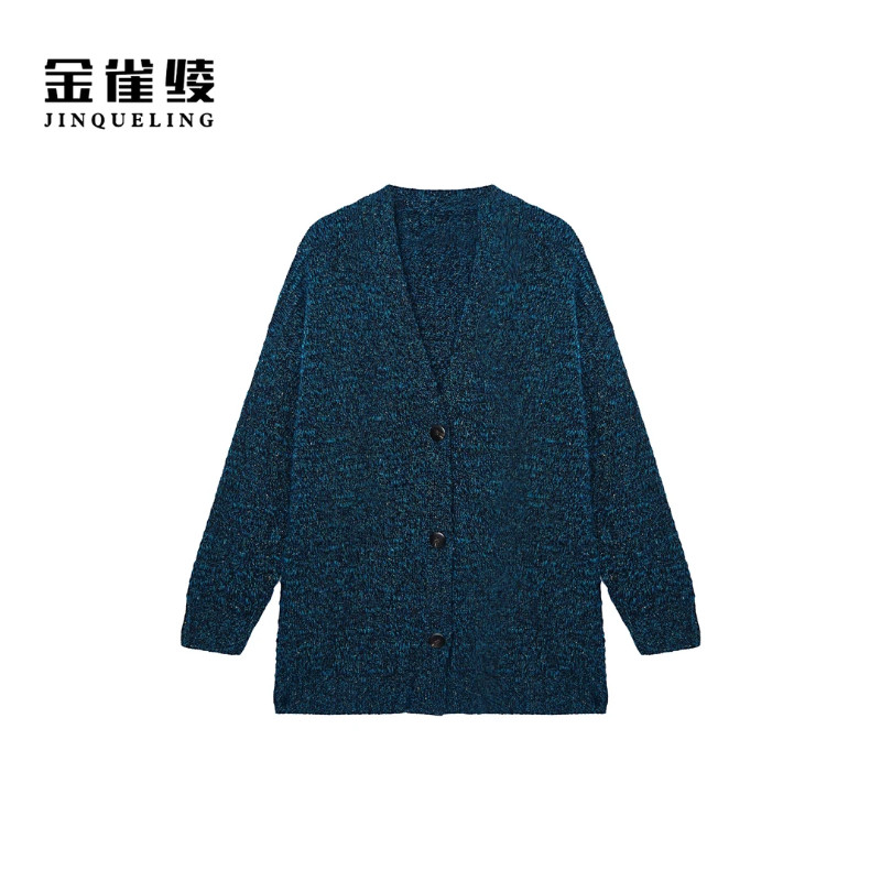 金雀绫【蓝孔雀】设计针织时尚休闲加宽加大开衫毛衣SZAK3THL132