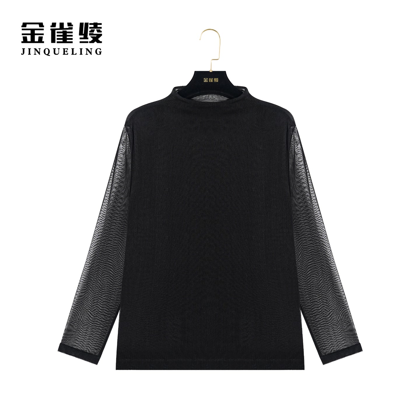 【金雀绫】 100桑蚕丝秋季新款立领轻奢网纱气质时尚款衬衫K0058