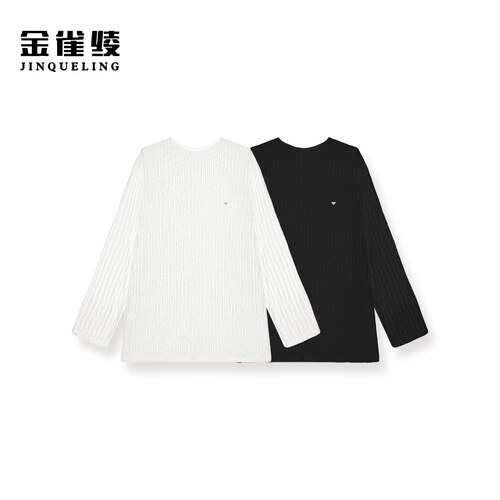 金雀绫【大幸福】时尚纯色褶皱工艺加宽加大半高领T恤SZBW733