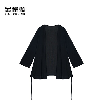 金雀绫【蝉羽衫】醋酸黑色设计师款百搭加宽加大外套SZA2T430