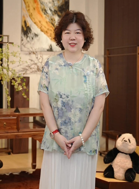 金雀绫【竹影清风】100桑蚕丝丝绒优雅加宽加大上衣SZA2S460