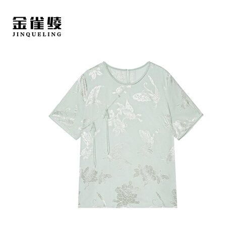 雀绫【一曲青瓷】新中式设计师款重工艺亲肤加宽加大小衫SZA2S389