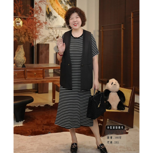 金雀绫 弹力醋酸条纹显瘦加宽加大连衣裙SZA1LL937 盗梦者