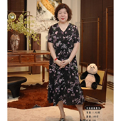 金雀绫 桑蚕丝V领弹力双绉加宽加大连衣裙SZBY061 蝶舞飞扬