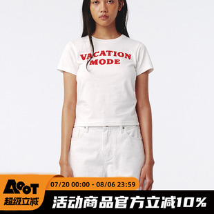 韩系休闲字母印花正肩t恤圆领显瘦复古短袖 kijun2025春夏新款 女