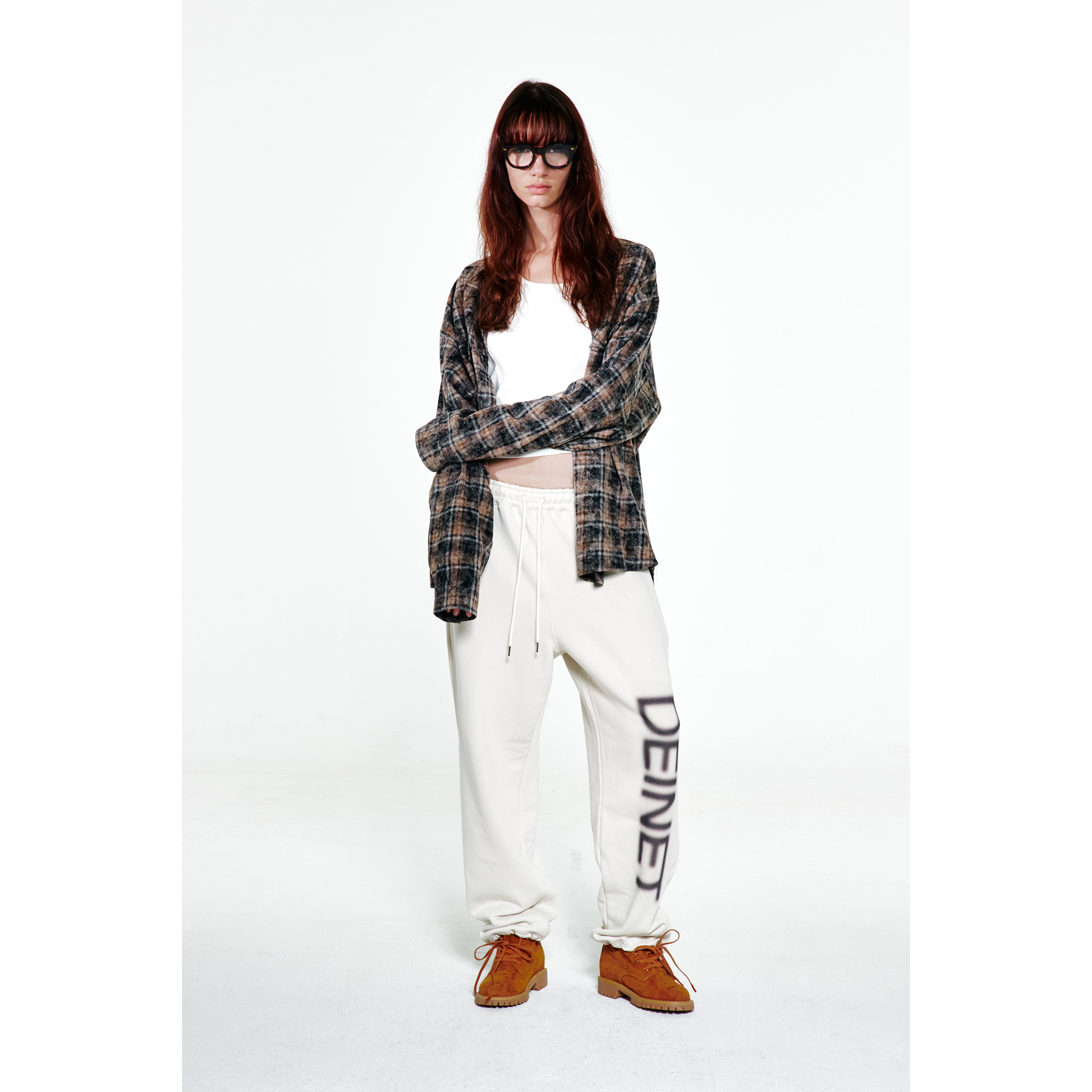 韩国代购纯棉长袖宽松格子衬衣