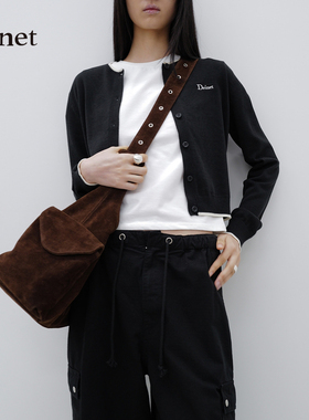 Deinet韩国设计师品牌秋季时尚简约长袖经典刺绣常规款针织开衫