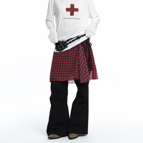 蝴蝶结a字半身裙显瘦格子短裙