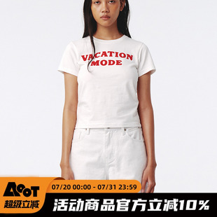 韩系休闲字母印花正肩t恤圆领显瘦复古短袖 kijun2025春夏新款 女