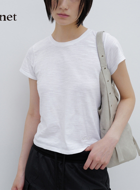 Deinet韩国小众品牌时尚百搭设计感正肩简约温柔质感短袖T恤衫