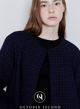 OCTOBER SECOND韩国小众品牌2025冬季新款花呢毛呢长款大衣女外套