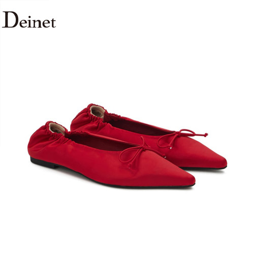 低跟设计松紧带蝴蝶结松紧尖头鞋