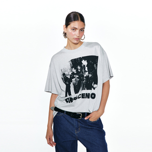 Deinet 韩国小众设计师品牌美式复古印花纯棉短袖个性百搭T恤女