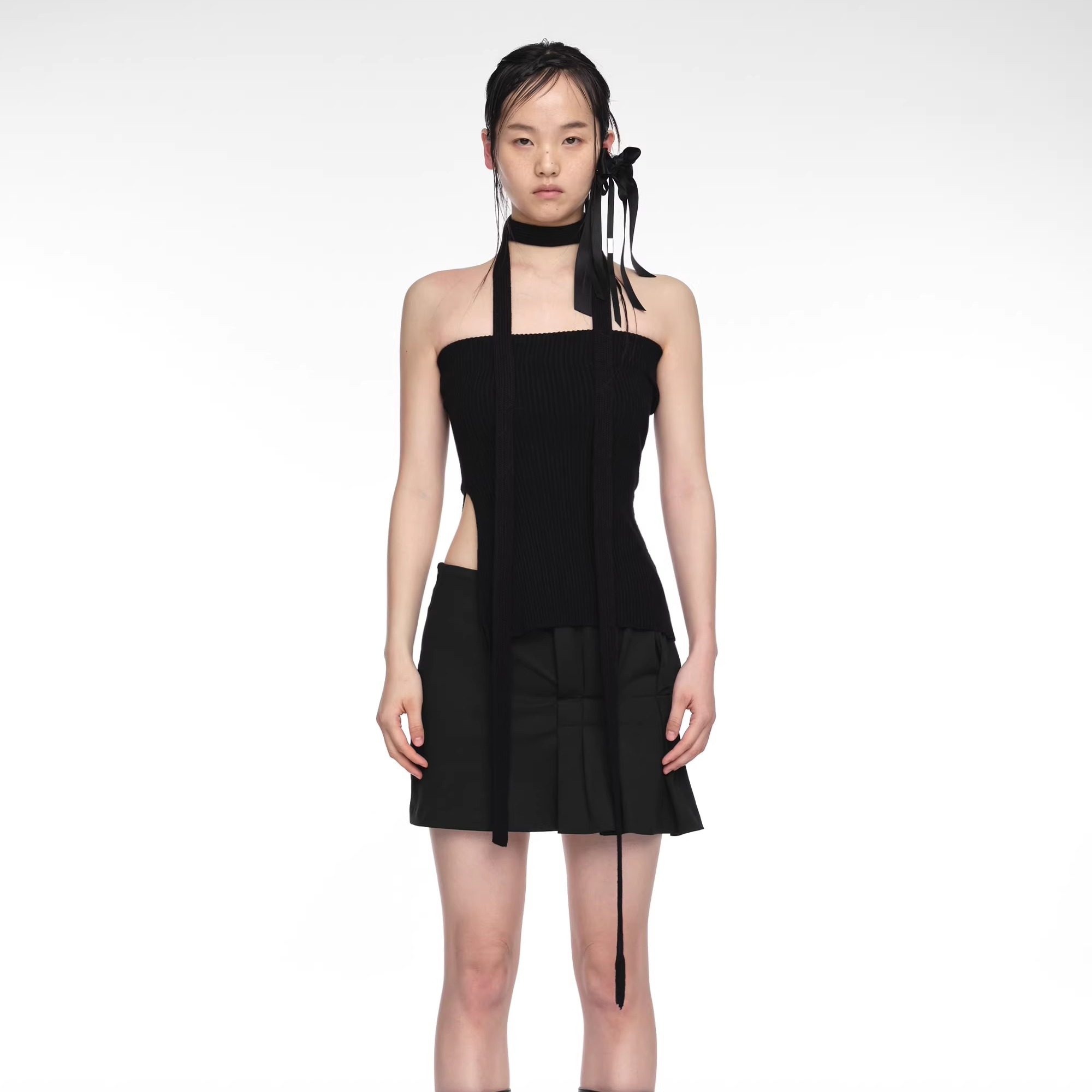 NACHE韩国代购个性百搭黑色半身裙2026新款辣妹不规则设计短裙子