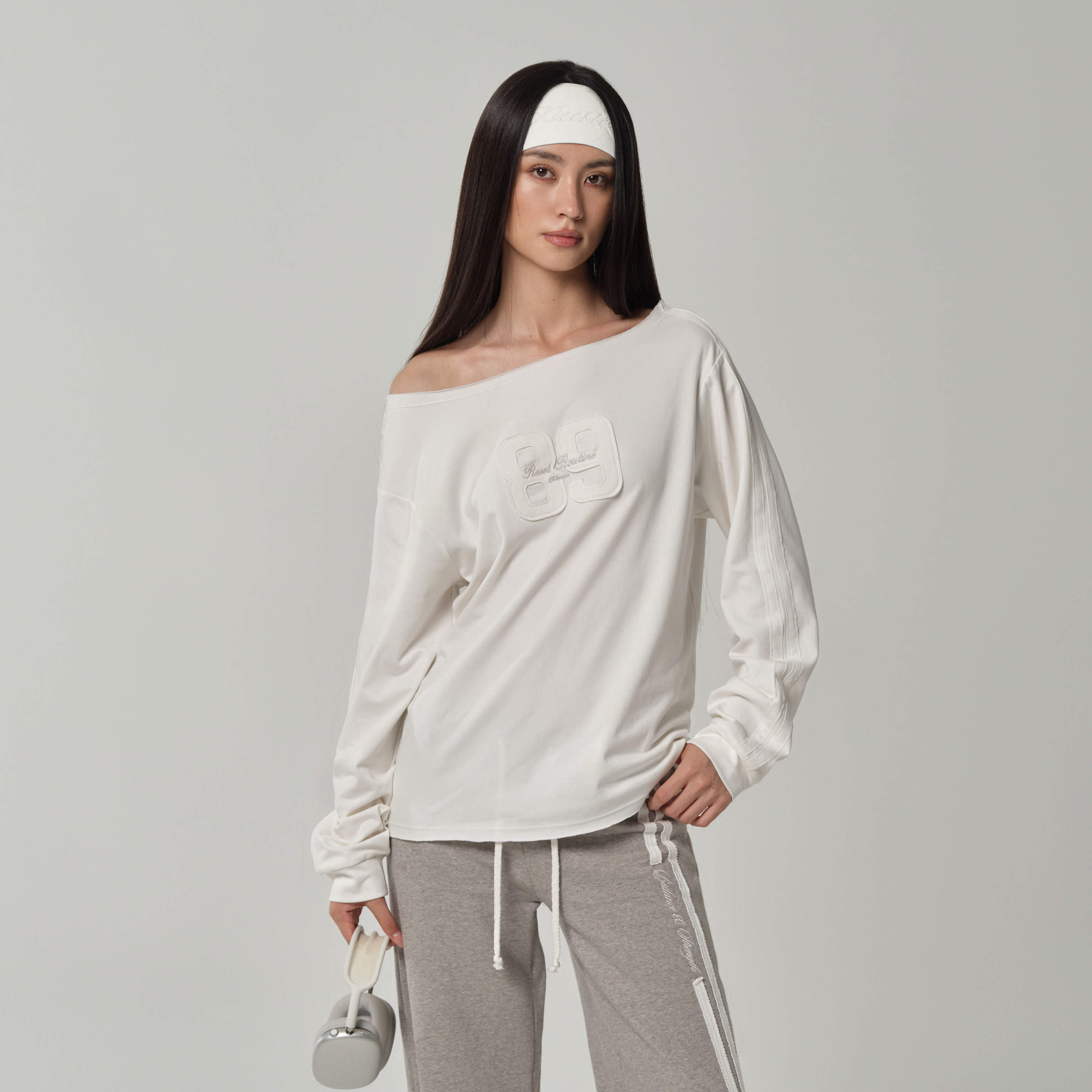 印花辣妹露肩修身显瘦长袖