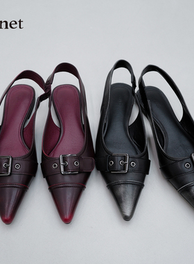 Deinet韩国代购正品牛皮简约平底鞋复古时尚马蹄扣尖头乐福鞋