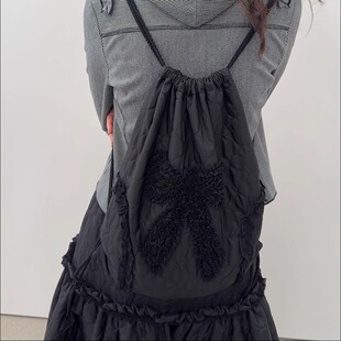 TYPESERVICE韩国代购直邮2025秋季少女丝带褶皱蝴蝶结双肩包背包