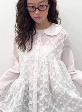 TYPESERVICE韩国代购秋季新品宽松百搭长袖衬衫女纯棉娃娃领上衣