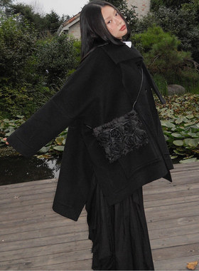 flareup韩国小众品牌黑色立体玫瑰花瓣单肩暗黑浪漫风小型斜挎包