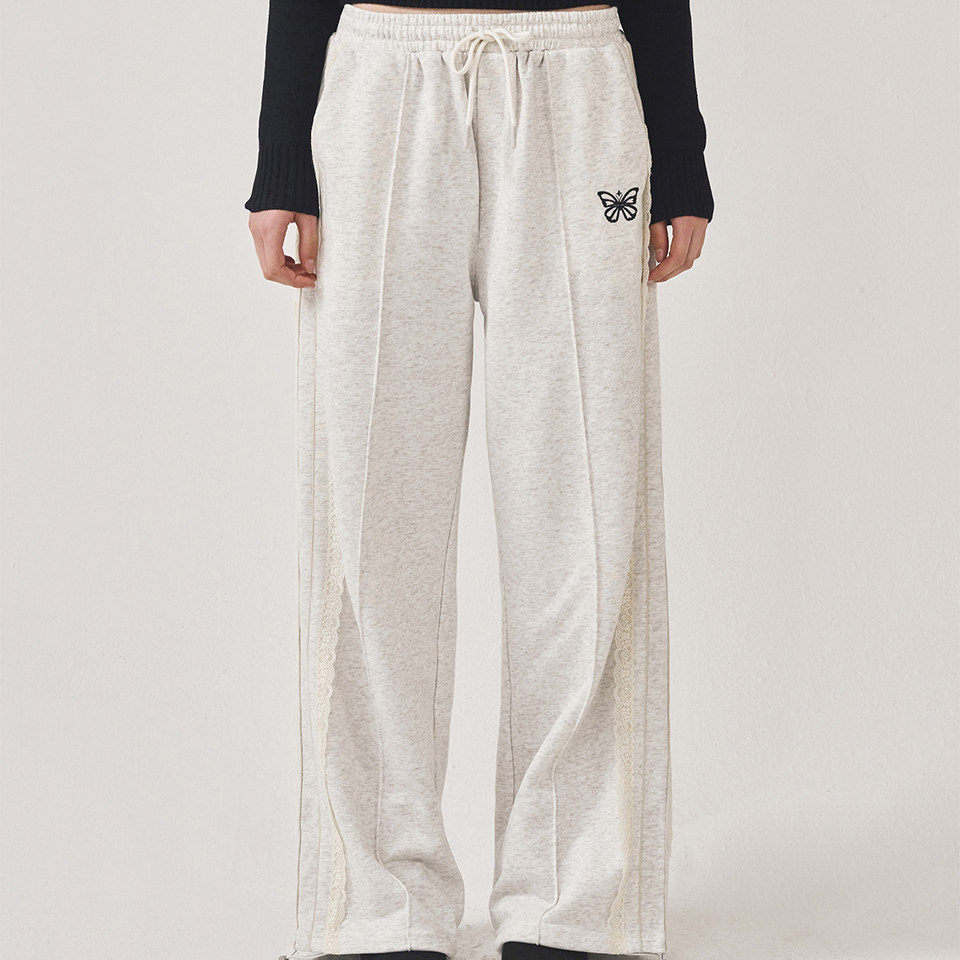 抽身松紧腰字母刺绣休闲裤