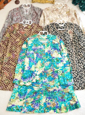 ZDAMIAO日本中古vintage港风复古印花衬衫长袖半裙薄套装夏秋古着