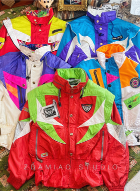 ZDAMIAO日本制中古vintage撞色收腰短款滑雪服古着棉服复古潮户外