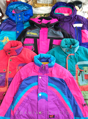 ZDAMIAO日本制古着复古撞色滑雪服棉服三防收腰户外宽松大码男女