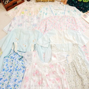 海淘美产babydoll复古甜美少女法式 小碎花蕾丝睡裙连衣裙古着vtg