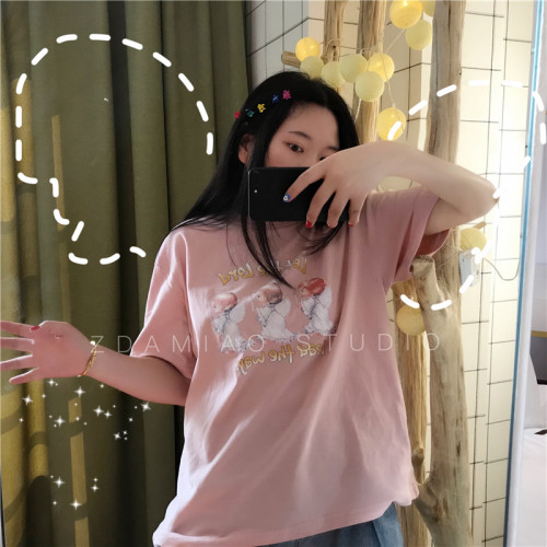 zdamiao自制复古印花少女短袖