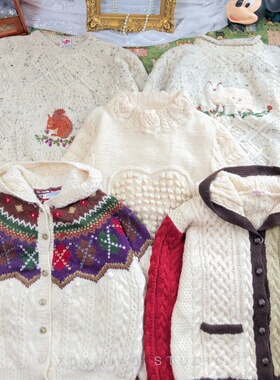 ZDAMIAO古着vintage复古ins风日杂森系羊毛麻花刺绣毛衣厚