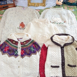 ZDAMIAO古着vintage复古ins风日杂森系羊毛麻花刺绣毛衣厚