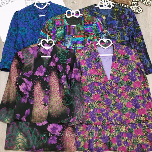 日本制中古vintage港风复古花朵羊毛提花外套半裙套装年代感出片