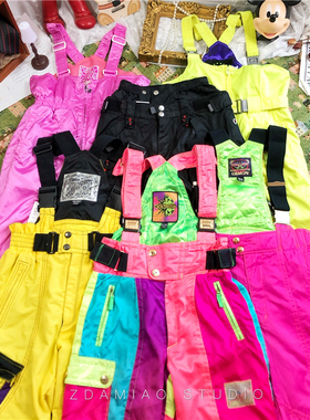 ZDAMIAO日本制古着vintage荧光撞色复古滑雪裤背带裤棉裤户外潮